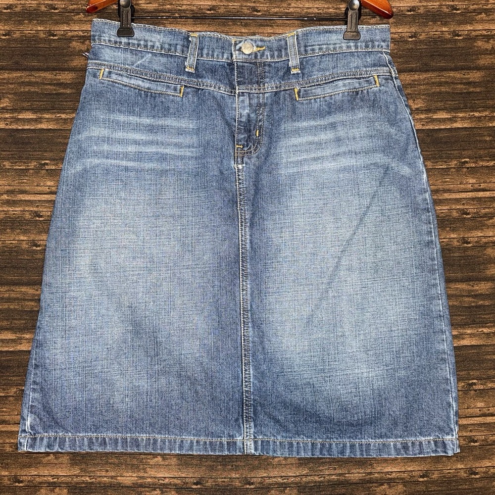 Polo Jeans Co Ralph Lauren Skirt Women's 10 Blue Denim Knee Length Back Slit